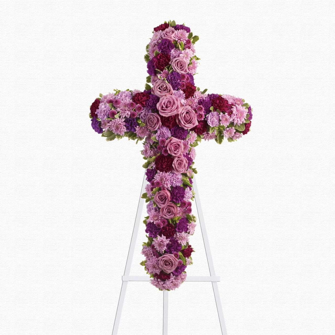 Purple floral funeral cross tribute by Historic Dade City Florist