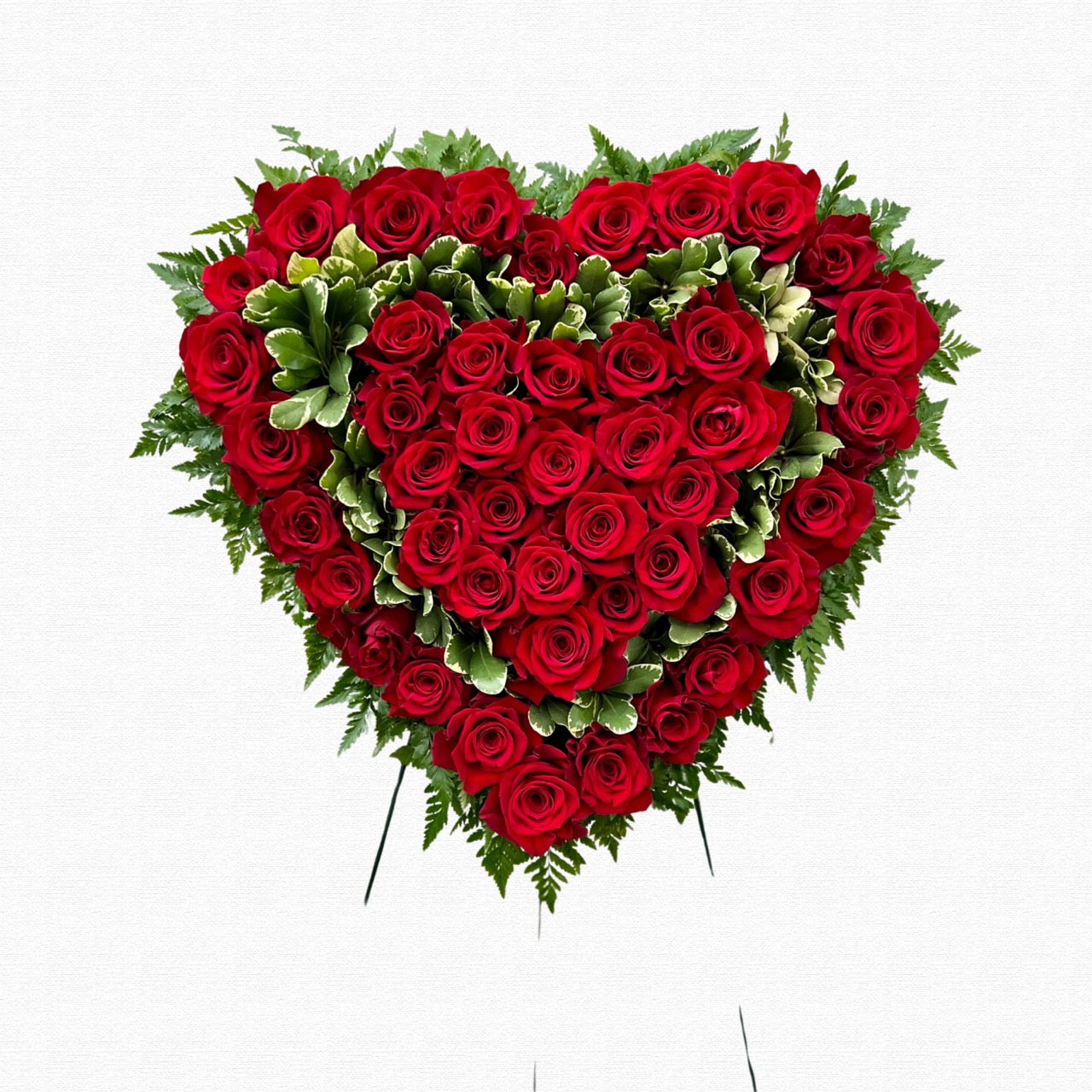 Red rose heart-shaped funeral tribute - Forever remembered by Historic Dade City Florist
