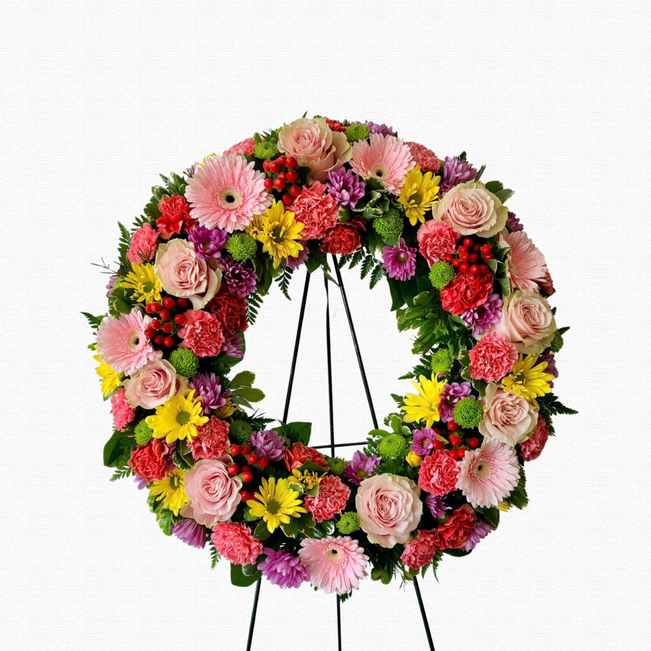 Pink and purple funeral wreath arrangement - Sweet Love by Historic Dade City Florist
